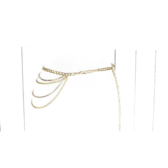 Gold metal rhinestone chain layered hanging belt - Picture 5 of 5